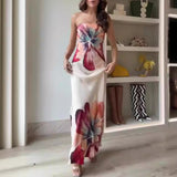 2024 Summer New European and American   Fashion Printed Sexy Tube Top Mid-Length Slim Fit Dress Women