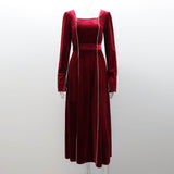 ANTMVS2025 style new autumn and winter party dress  lady dress, Korean velvet horn sleeve square collar A-shaped long dress for women