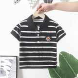 New Modal round Neck Top Summer Lapels Polo Shirt Boys' Thin Casual Striped Short Sleeve All-Matching T-shirt