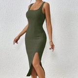 Sexy Sheath and Fitted Waist Dress  European and American Style Spring and Summer New Sleeveless Vest Long Dress