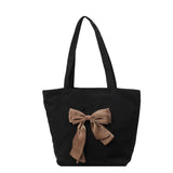 College Student Class One-Shoulder Canvas Bag Contrast Color Bow Women's Bag Large Capacity  New High-Grade Tote Bag