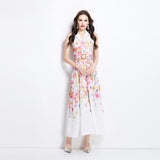 Popular trade  women's clothing  summer new neck sleeveless oil painting flower vacation style long jumpsuit