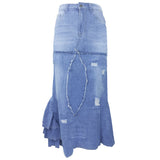 Goosudu Hyperbolic Patchwork Tiered Ruffle Denim Skirt