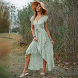 popular Summer Bohemian Beach Vacation Dress Man Cotton Printed V-Neck Strap Slim Fit Dress