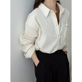 2025 corduroy polo collar shirt women's popular spring solid color long sleeve chic loose college style top 88