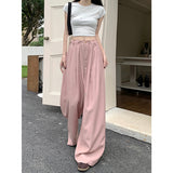 GOOSUDU Summer New Korean Style Loose Relaxed Casual Pants Women's Ice Silk Cool Drawstring Loose Wide Leg Pants