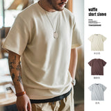 GOOSUDU Madden Workwear American Retro 250G Waffle round Neck Knitted Short Sleeve T-shirt Half Sleeve Bottoming Shirt Men's Summer