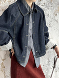 2025 Tangzhi popular autumn new top, Hong Kong style and Popular style, super good-looking, chic retro long-sleeved denim jacket 9638