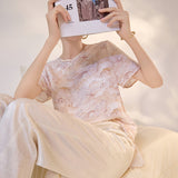 New Chinese style printing solid color short-sleeved light luxury interior with summer high-end temperament mulberry silk t-shirt M3118