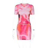 GOOSUDU Popular, 2025,  explosive new women's clothing fashionable and sexy printing personalized street style short T slim skirt set
