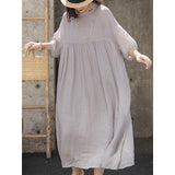 Five-quarter sleeve ramie dress gradual change design sense large size loose cotton and linen long dress loose  new summer