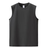 GOOSUDU Men's 230G Solid Color Cotton Vest Sleeveless Sports Casual round Neck Waistcoat Outerwear T-shirt Base Shirt Loose