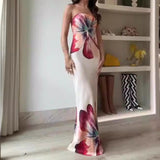 2024 Summer New European and American   Fashion Printed Sexy Tube Top Mid-Length Slim Fit Dress Women