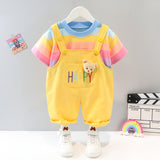 Children's Korean-Style Children's Clothing Summer Boys' Suspender Pants Two-Piece Set New Girls' Summer Striped Short Sleeve Suit 1884