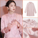 2025 spring new design button stand-up collar jacquard Chinese style national style acetic acid medium and long top women's N2019