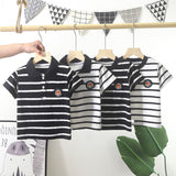 New Modal round Neck Top Summer Lapels Polo Shirt Boys' Thin Casual Striped Short Sleeve All-Matching T-shirt