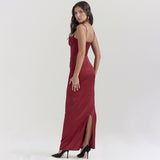 2025 wish summer hot new sexy trend V-neck suspender backless splicing split dress long dress