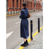 2025 Hong Kong-style retro shawl denim dress women's  autumn niche chic waist thin medium and long skirt