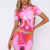 GOOSUDU Popular, 2025,  explosive new women's clothing fashionable and sexy printing personalized street style short T slim skirt set