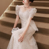 goosudu Fishtail Evening Dress for Women  New High Sense High-End Affordable Luxury Niche Adult Wedding Dress  Host Toast