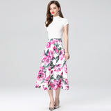 Popularan short-sleeved knitted sweater set women's  summer new temperament printed skirt T-shirt top two-piece set
