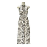 goosudu Es Modish New Chinese Style Cheongsam Style Flower in Ink Sleeveless Buckle Waist-Tight Dress