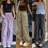 GOOSUDU Street Trend Parachute Overalls Casual Pants Women's Summer Thin High Waist Loose All-Matching Straight Tooling Style