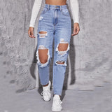 GOOSUDU EBay Ripped Jeans for Women  New HOTan and NEWn Fashion Water Washed Hole High Waist Straight-Leg Pants