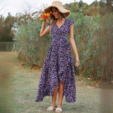 popular Summer Bohemian Beach Vacation Dress Man Cotton Printed V-Neck Strap Slim Fit Dress