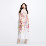 Popular trade  women's clothing  summer new neck sleeveless oil painting flower vacation style long jumpsuit