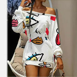 Popular trade popular spring and summer new  wish  round neck tie-dye printing long-sleeved loose dress