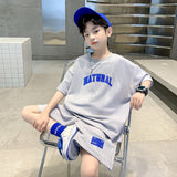 Children's Clothing Boys Summer Suit Solid Color  New Korean Style Children's Loose Two-Piece Suit Medium and Large Children's Casual Fashion