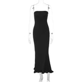 GOOSUDU New hot-selling solid color new sexy tube top sleeveless long slim-fitting big wave skirt dress women