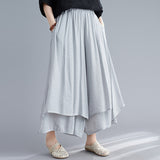 GOOSUDU Summer New Cotton and Linen Wide-Leg Pants Artistic Solid Color Silk Cropped Pants Women's Culottes