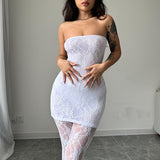 GOOSUDU 2025 women's clothing new hot-selling sexy royal sister style lace chest wrap dress close to the body with stockings set