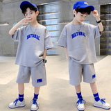 Children's Clothing Boys Summer Suit Solid Color  New Korean Style Children's Loose Two-Piece Suit Medium and Large Children's Casual Fashion