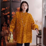 2025 spring new burnt flower new Chinese style diagonal placket buckle design sense loose temperament shirt N1012