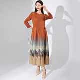 2025 Processing Customized Hot Trade Women's Clothing New Long Sleeve Printed Crew Neck Dress  Folded Long A-shaped Dress
