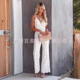 GOOSUDU INS New Design  Summer Sexy Elegant Women's Clothing Lace Jumpsuit Mid Waist Casual Pants Smooth Lining