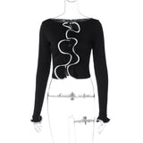 GOOSUDU autumn  new Spice Girl style cardigan lace-up navel sexy long-sleeved wavy edge short women's top