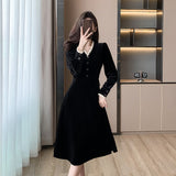 2025 spring clothes new  Hepburn style black dress children rich little daughter fragrant style inner long dress