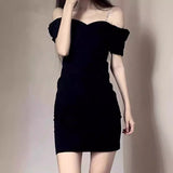 Black Pure Desire Style Sexy Women Clothing 2024 New Summer Sling Dress off-Shoulder High Sense Super Fairy