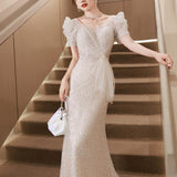 goosudu Fishtail Evening Dress for Women  New High Sense High-End Affordable Luxury Niche Adult Wedding Dress  Host Toast