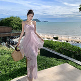 2025 temperament super good-looking purple mesh suspender dress fairy summer design sense niche seaside vacation dress