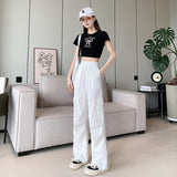 GOOSUDU Real Shot Diamond-Embedded Overalls Women's Quick-Drying Summer Thin  New Loose Straight Drawstring Leisure Trousers for Women