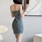 American Hot Girl Denim Tube Top Dress Women's Summer New Waist Slimming Pure Desire Style Sexy Short Hip Skirt