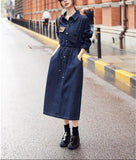 2025 Hong Kong-style retro shawl denim dress women's  autumn niche chic waist thin medium and long skirt