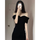 Black Pure Desire Style Sexy Women Clothing 2024 New Summer Sling Dress off-Shoulder High Sense Super Fairy