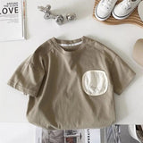 Boy's Short-Sleeved T-shirt Summer Loose round Neck White Hip Hop Casual Printing Tide Summer Children Baby's Top Men