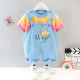 Children's Korean-Style Children's Clothing Summer Boys' Suspender Pants Two-Piece Set New Girls' Summer Striped Short Sleeve Suit 1884